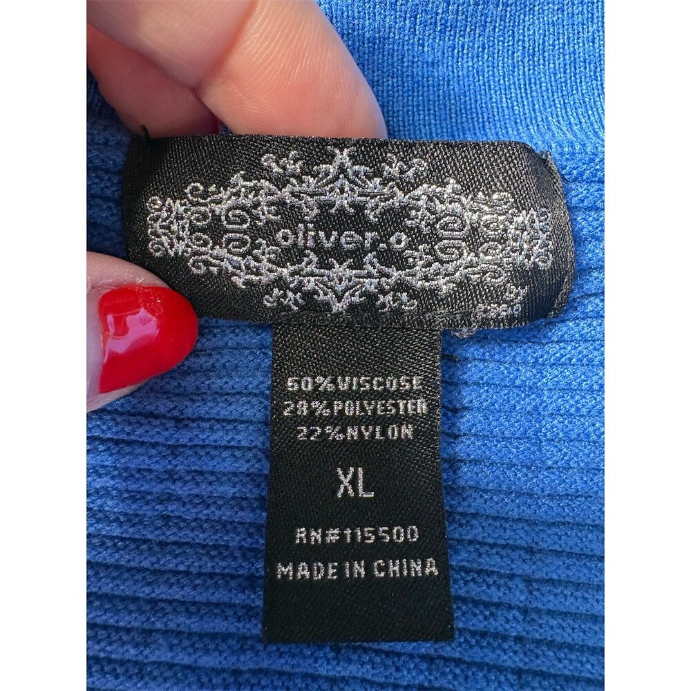 Oliver.O Cardigan Sweater Womens XL Blue Button Front Collared Pockets - Picture 6 of 8